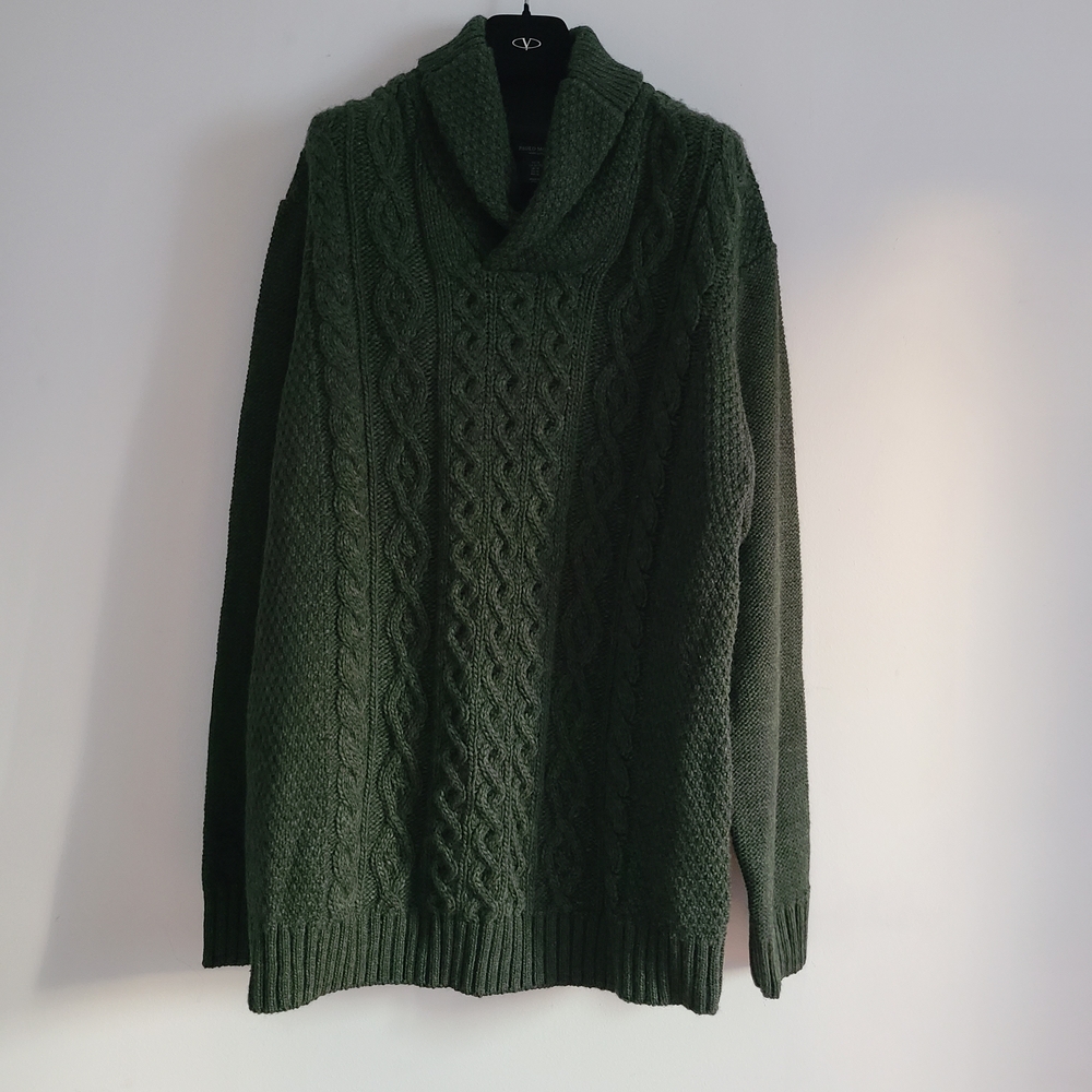 Paolo Mondo Fisherman Knit Wool Blend Green Sweater Made in Italy Size XL NWOT